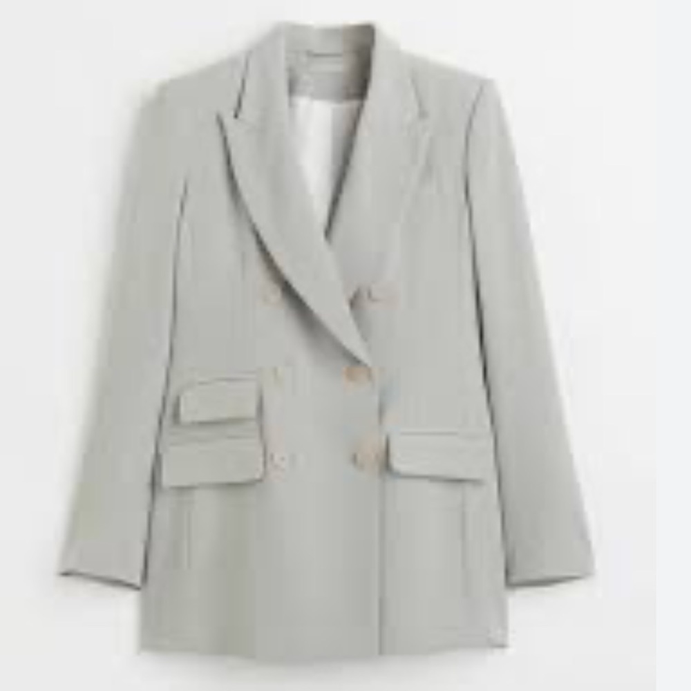 H&M NWOT Minimalist Double-breasted Jacket - Light Grey Size Medium